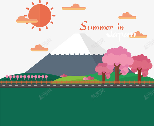夏天的美丽日本矢量图ai免抠素材_新图网 https://ixintu.com 富士山 日本 日本风景 矢量png 矢量图 美丽的富士山 美丽风景 艳阳高照