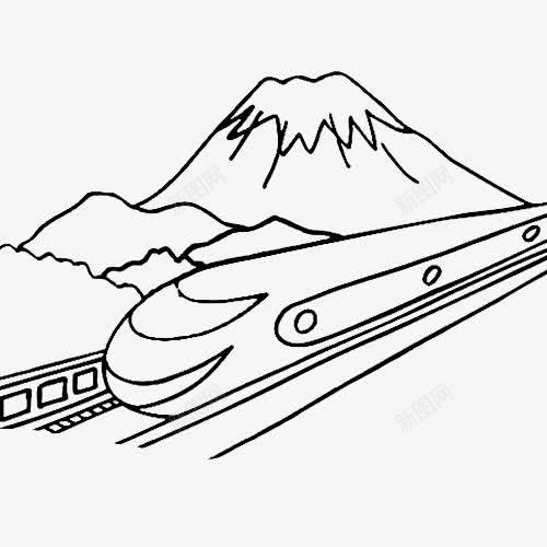 富士山附近行驶的高铁手绘png免抠素材_新图网 https://ixintu.com 交通工具 公交车 地铁 手绘卡通 手绘高铁 简笔画山 绘画 美丽的富士山 道路 铁路行驶中 陆地