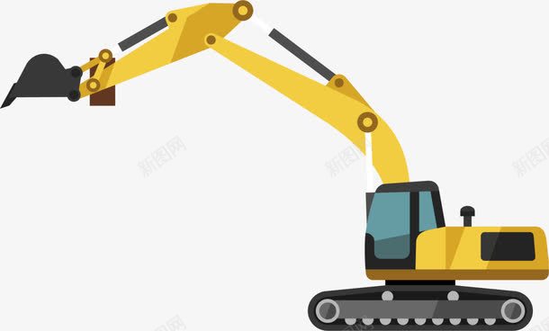 卡通黄色大型挖掘机png免抠素材_新图网 https://ixintu.com 卡通挖掘机 大型挖掘机 机械臂 灰色履带 童趣 黄色挖掘机