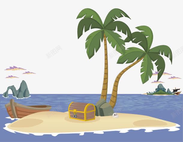 卡通海平面矢量图eps免抠素材_新图网 https://ixintu.com 卡通海平面 宝箱 椰子树 海平面 海平面素材 矢量海平面 船只 矢量图