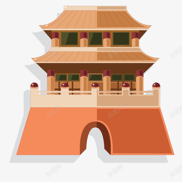 卡通古代建筑物png免抠素材_新图网 https://ixintu.com 卡通 古代建筑物 城墙 城门 扁平化