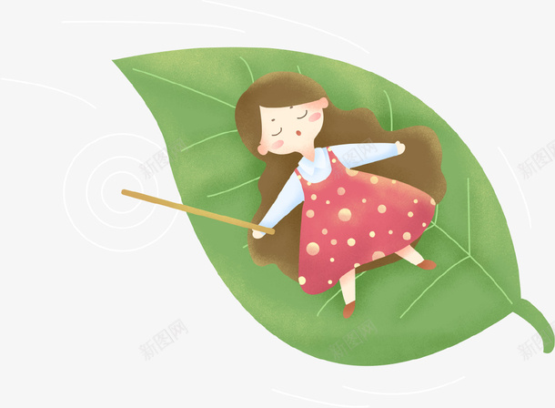 卡通手绘可爱小女孩插画png免抠素材_新图网 https://ixintu.com 乘凉 卡通手绘 可爱 夏季 小女孩 插画 树叶