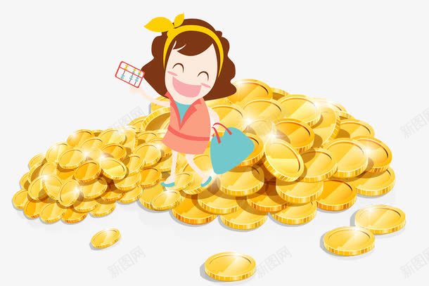金币女孩png免抠素材_新图网 https://ixintu.com 卡通金币 投资 理财 算账女孩 金山 金币 金融贷款 钱币