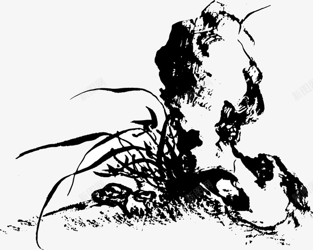 中国水墨画png免抠素材_新图网 https://ixintu.com 中国风 假山 国画 手绘 水墨画 石头 黑色