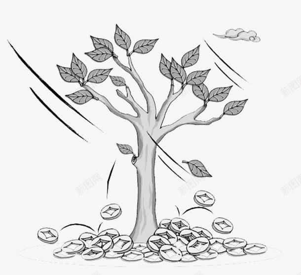 创意风吹摇钱树png免抠素材_新图网 https://ixintu.com 刮风 摇钱树 金币 飘落的金币