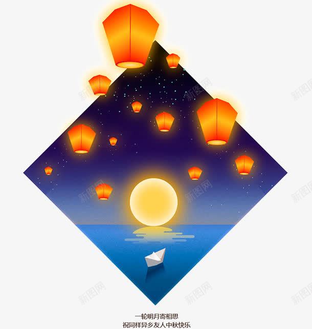 方框中秋png免抠素材_新图网 https://ixintu.com 图形框 图形框框 星空 月亮 灯笼