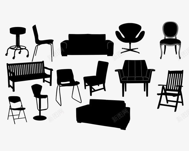 黑白家具图标png_新图网 https://ixintu.com 剪影 家具 沙发 黑白