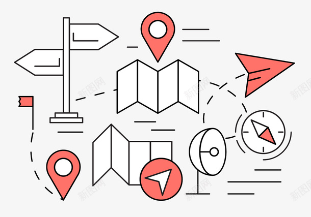 红色简单导航图标矢量图eps_新图网 https://ixintu.com 个性化 地理导航图标 大方 小巧 时尚 简单 简洁 简约 红色标识 雷达 风格化 黑白线条 矢量图