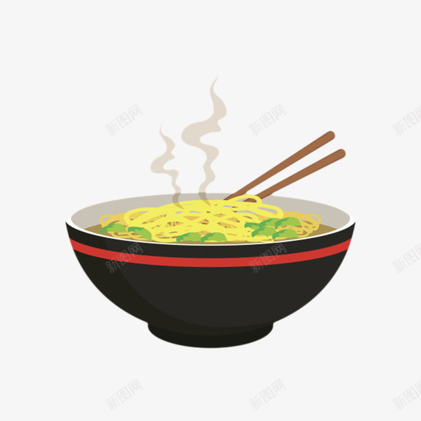 黑色碗里装着冒热气的汤面卡通png免抠素材_新图网 https://ixintu.com 一碗汤面 味道 大麦 小麦 汤面碗 白面 粉状物 糖类 蛋白质 面粉制品 飘香 香味