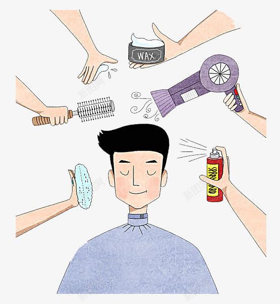 发型打造png免抠素材_新图网 https://ixintu.com 动漫人物男生 动漫头发 卡通手绘 吹风机 宣传 帅气 男生 美容 装饰