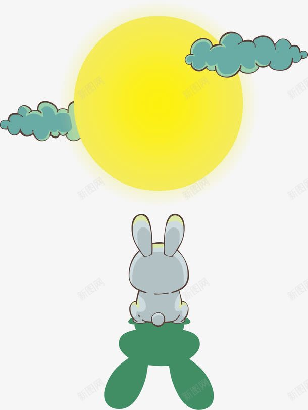 山上望月的玉兔png免抠素材_新图网 https://ixintu.com 中秋节 可爱玉兔 山顶望月 月圆之夜 玉兔 矢量png