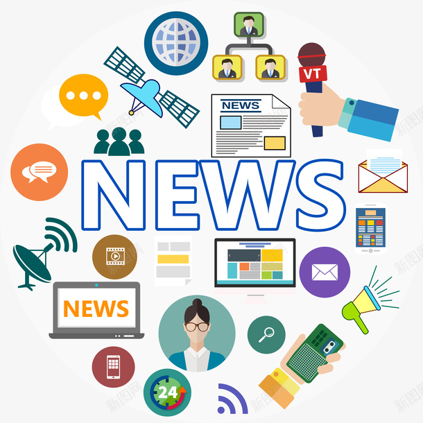 新闻网络工具矢量图ai免抠素材_新图网 https://ixintu.com 信封 喇叭 收音机 新闻 网络 记者证 话筒 集合 矢量图