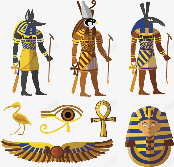 埃及文化动物人像矢量图