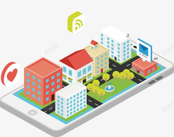 城市互联网模型png免抠素材_新图网 https://ixintu.com 互联网 互联网城市 共享网络 手机模型 智慧城市 矢量png