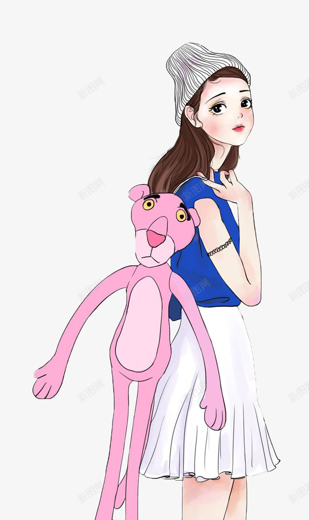 手绘卡通提玩偶女孩psd免抠素材_新图网 https://ixintu.com PNG 卡通女孩 可爱女孩 手拿玩偶 手绘女孩 漂亮女孩