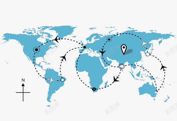 世界地图飞行航道示意图png免抠素材_新图网 https://ixintu.com 世界地图 方向标 空运 航空 飞机 飞行航道