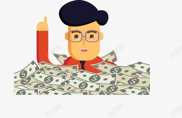在钞票堆里的商务小人png免抠素材_新图网 https://ixintu.com 商务小人 商机无限 矢量png 赚钱 钞票 钞票堆