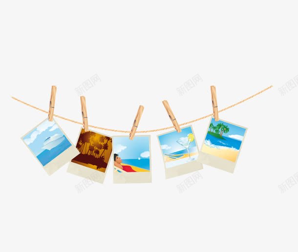 夏日海滩照片png免抠素材_新图网 https://ixintu.com 冲洗照片 夏日 木夹 海滩 海滩照片集 相片夹