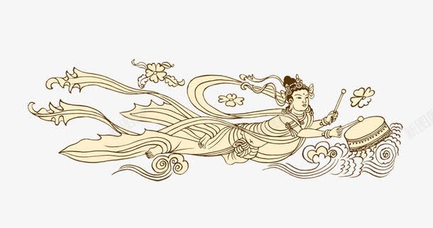 向往的生活png免抠素材_新图网 https://ixintu.com 梦回唐朝 白云 线描 绘画 装饰 飞天