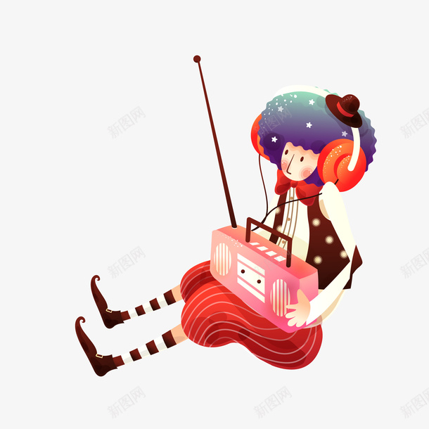 卡通听收音机的人物矢量图ai免抠素材_新图网 https://ixintu.com 人物设计 卡通 广播 插画设计 收音机 音乐 矢量图