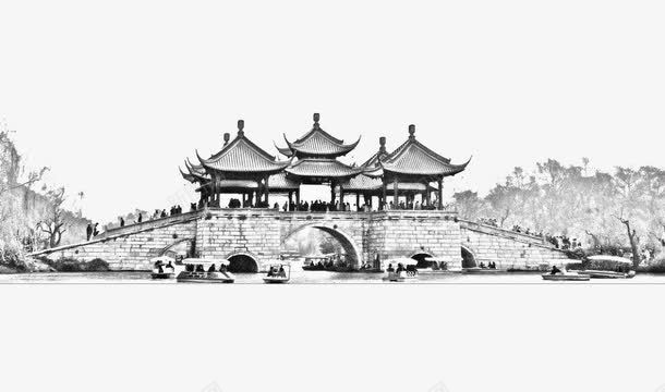五亭桥黑白风景照png免抠素材_新图网 https://ixintu.com 五亭桥 古代桥梁 扬州 瘦西湖 风景照 黑白