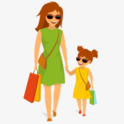 妈妈和女儿购物插画矢量图素材