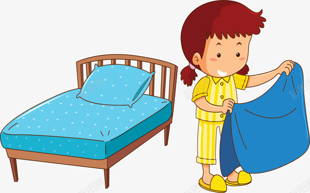 起床叠被子的小女孩矢量图ai免抠素材_新图网 https://ixintu.com 儿童教育 叠被子 可爱女孩 早上起床 矢量png 矢量图 起床 起床叠被 起床女孩