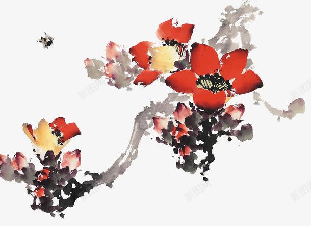 国风手绘木棉花png免抠素材_新图网 https://ixintu.com 国画 富贵的 手绘的 木棉花 木棉花手绘 木棉花树 漂亮的 红色的 装饰花朵
