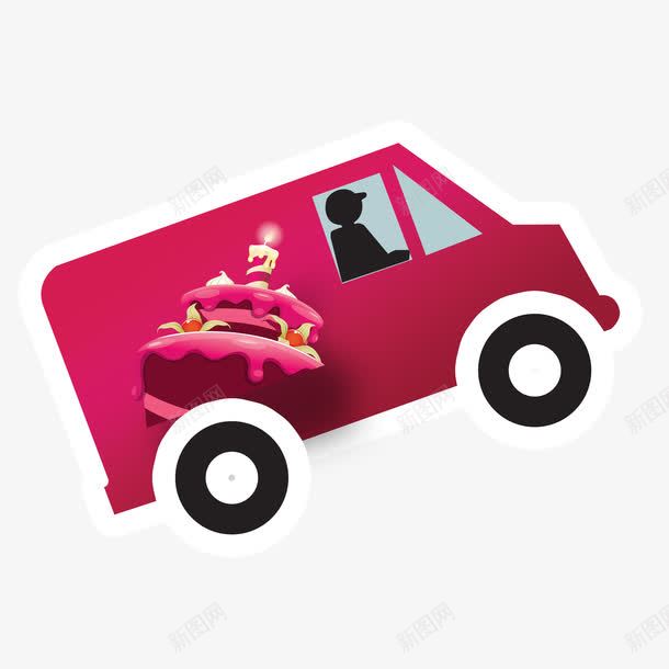 送蛋糕的卡通小货车png免抠素材_新图网 https://ixintu.com 交通工具 卡通小货车 蛋糕配送 送蛋糕的箱车