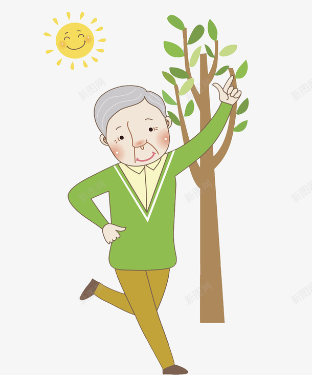 卡通锻炼身体的老人png免抠素材_新图网 https://ixintu.com 健身 卡通 大树 太阳 广场舞 老人 老当益壮 运动的 运动老人 高兴地