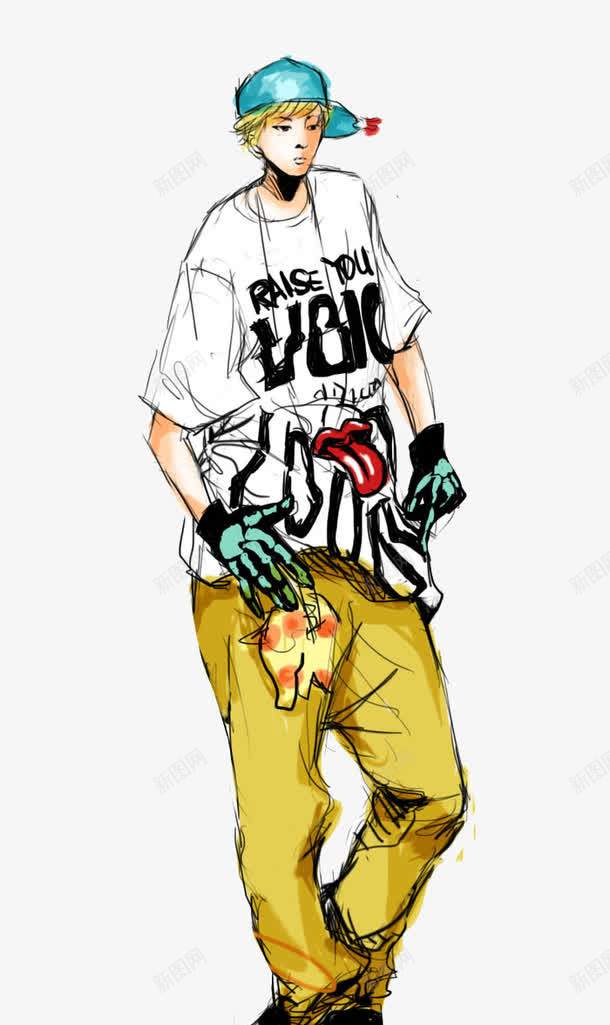 嘻哈朋克帅气青春男孩手绘png免抠素材_新图网 https://ixintu.com hiphop 嘻哈男孩插画 手绘男孩 青春男孩