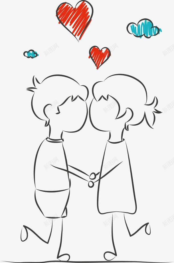 插画风手绘亲嘴的情侣png免抠素材_新图网 https://ixintu.com 亲嘴的情侣 小孩亲吻 手绘情侣 插画风 水彩 爱心满满 绘画