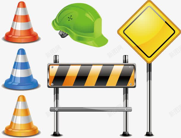 道路施工矢量图图标ai_新图网 https://ixintu.com 安全帽 施工标识 警告牌 路牌 路障 矢量图