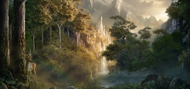banner海报背景大图jpg设计背景_新图网 https://ixintu.com 小鹿 森林 深山