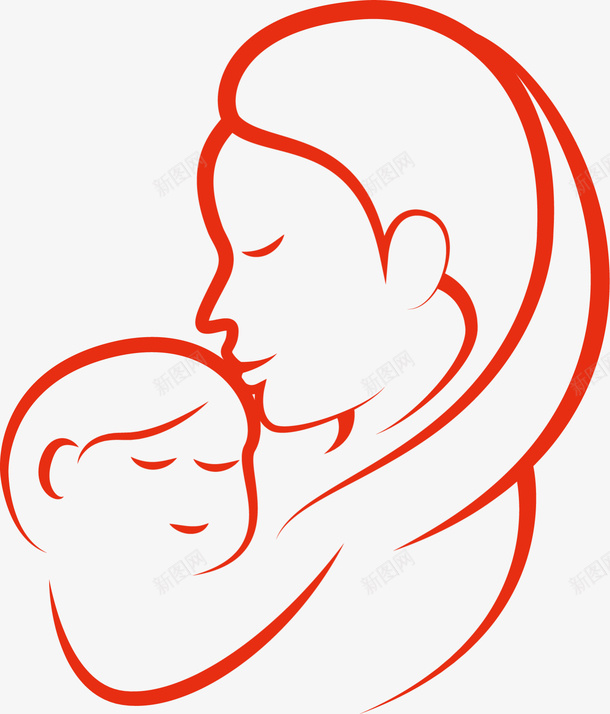 红色线条母亲节母子png免抠素材_新图网 https://ixintu.com 妈妈 小孩亲吻 母亲节 母亲节快乐 母子 母爱 线条母子