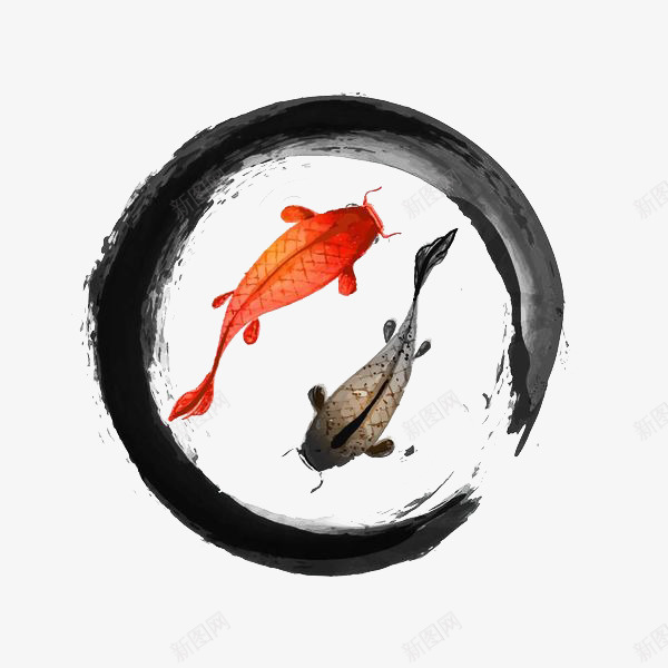 手绘中国风双鱼戏水png免抠素材_新图网 https://ixintu.com 中国风 双鱼戏水 墨圈 手绘 水产 水墨风 画圈 金鱼戏水 鱼