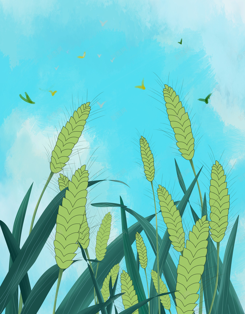蓝色手绘24节气海报jpg设计背景_新图网 https://ixintu.com 24节气 初夏 夏天到了 夏至 大暑 小暑 小满 蓝色 麦子