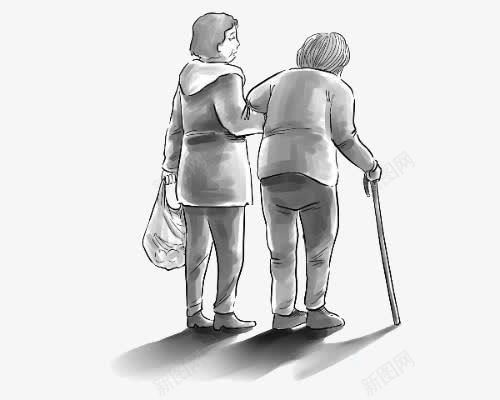 母女的背影png免抠素材_新图网 https://ixintu.com 孝敬老人 尊贤 搀扶 素描 黑白
