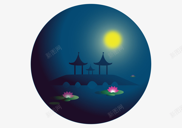 中秋节赏月海报装饰png免抠素材_新图网 https://ixintu.com 中秋 中秋节 中秋节海报装饰 中秋节赏月 荷花 赏月