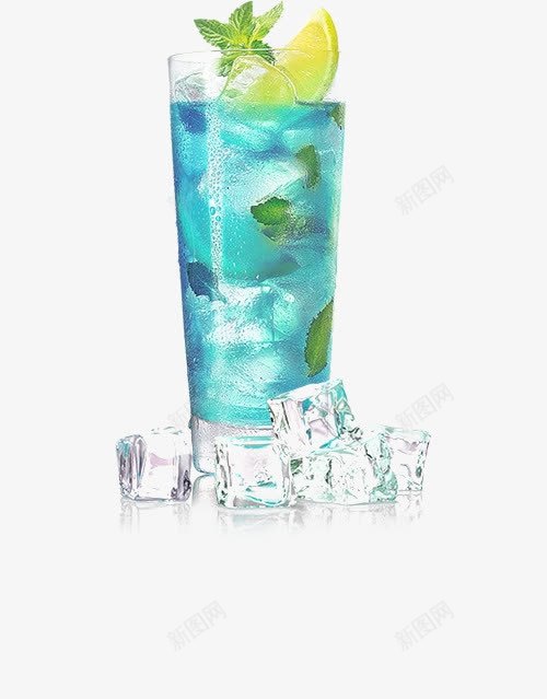 蓝色冰镇饮料png免抠素材_新图网 https://ixintu.com 冰块 柠檬 烟酒饮料 玻璃杯 蓝色 薄荷茶 食物 饮品