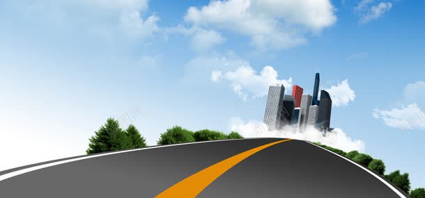 公路背景jpg设计背景_新图网 https://ixintu.com 公路 城市 白云 蓝天 通向城市的公路 道路