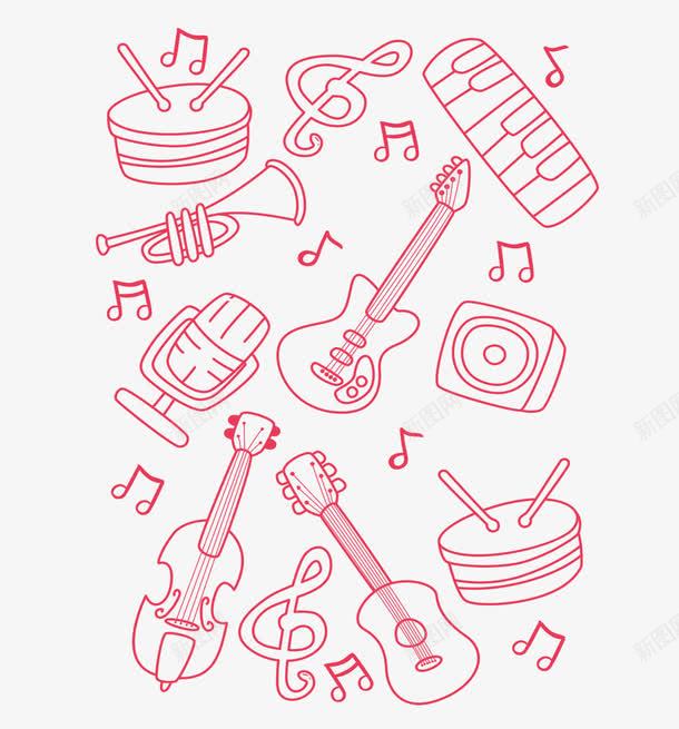 音乐背景png免抠素材_新图网 https://ixintu.com 卡通手绘 打鼓 教育 电琴 红色 键盘琴 音乐 麦克风