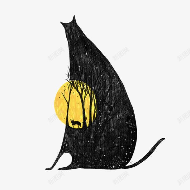 深夜的猫png免抠素材_新图网 https://ixintu.com 夜晚 月亮 猫