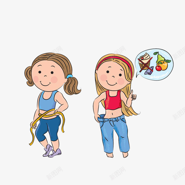 卡通控制饮食成功减肥的女孩psd免抠素材_新图网 https://ixintu.com 减肥塑形 减肥成功 宽松裤子 控制饮食 测量腰部 腰部塑形