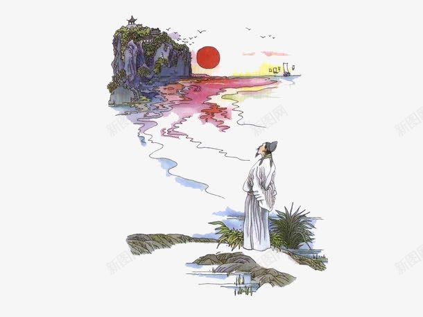 白居易背手赏日出png免抠素材_新图网 https://ixintu.com PNG图片 古风 日出 白居易 赏景