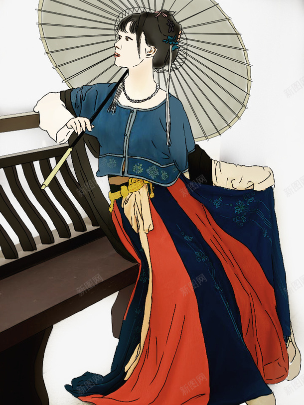 汉服古风拿油纸伞人物png免抠素材_新图网 https://ixintu.com 人物 元素 古风 汉服