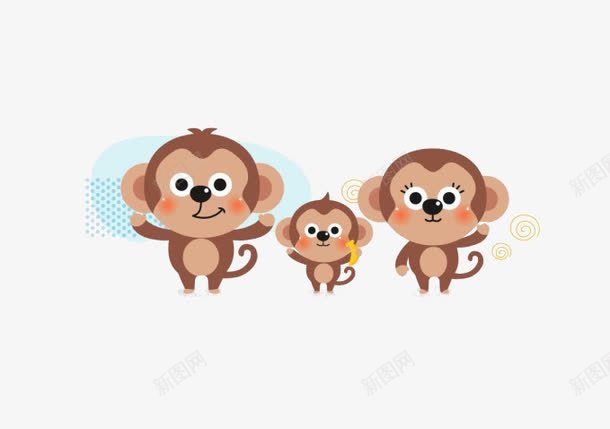 小猴子一家png免抠素材_新图网 https://ixintu.com 一家三口 动物 卡通 水彩 猴子 猴群