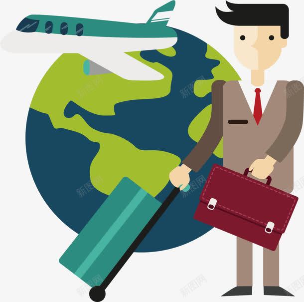商务出差旅行png免抠素材_新图网 https://ixintu.com 出差 商务 商务旅行 托行李箱 环球 矢量素材