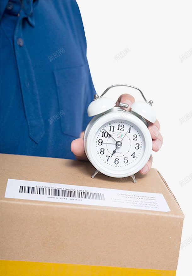 快递准时送达png免抠素材_新图网 https://ixintu.com 快递员 快递盒 时钟 物流