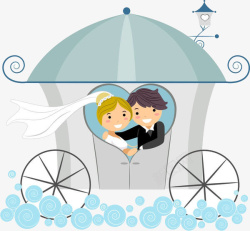 卡通浪漫婚车上的新娘新郎素材